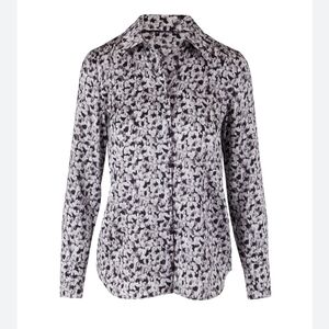 Lafayette 148 New York Silk Black & White Printed Button-Down Shirt